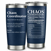 Vaso termo WECACYD coordinador del caos, frontal, azul marino, mantiene bebidas a temperatura.
