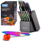 WELLSTAR Rainbow cuchillos en estuche de madera, regalo elegante para cualquier cocina