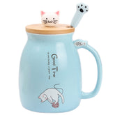 Taza WENSSY gata azul con tapa para café diario.