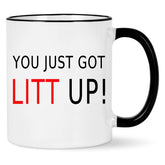 Taza WENSSY Louis Litt vista frontal, ideal para tu café matutino.