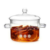 Olla de vidrio Wetpyaks 1.9 L con tapa para cocción segura.