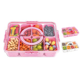 WGBP Snack Box con 8 compartimentos y tapa rosa para snacks organizados.
