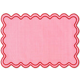 Whaline mantel individual con borde ondulado y bordado rosa para cenas elegantes