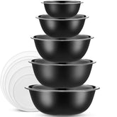 WHYSKO, juego de 10 tazones de acero inoxidable con tapas, ideal para preparación.