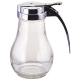 Winco dispensador de sirope miel 14oz cristal, vista frontal, vertido preciso para jarabe o miel.