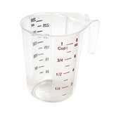 Winco taza medidora de policarbonato, vista frontal, medición precisa para uso diario.