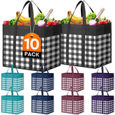 BOLSA reutilizable WISELIFE con patrón a cuadros C, ideal para compras grandes y verduras.