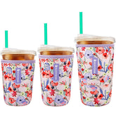 WK IEASON funda aislante flor roja para taza 16oz protege manos y evita condensación