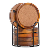 WLWNWFT posavasos de acacia con portavasos protegen la mesa y organizan el espacio
