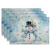 Manteles Wnoesat con muneco de nieve azul para cenas navideñas.