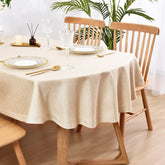 Mantel Wolkemer ovalado beige, lino falso, añade apariencia elegante a la mesa.
