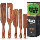 Conjunto Spurtle de Woodenhouse en teca de 5 piezas para diversas tareas de cocina