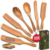 WOODLANDS USA juego-spurtle-madera-cocina para voltear y mezclar sin rayar.