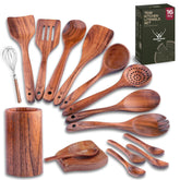WOODLANDS USA juego de utensilios de teca para cocinar diario sin rayar sartenes.