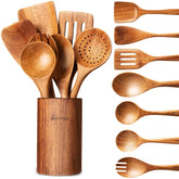 WOTTISH juego de utensilios de madera con soporte y drenaje para cocina ordenada