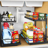WOWBOX organizador bajo fregadero, dos niveles deslizantes para más organización.