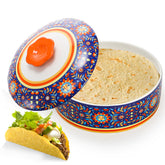 WRINGKIT calentador de tortillas cerámico con tapa para ocho pulgadas, práctico para servicio rápido.