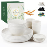 Conjunto Wrova de 16 piezas en exhibición, ideal para comidas diarias y eventos