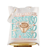 WZMPA Espresso Tote con frase de canción, perfecto para uso diario y regalo temático.