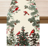 XCHI corredor de mesa con pájaros cardinales y árbol de pino, ideal para Navidad
