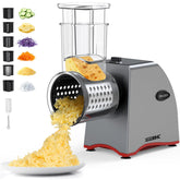Rallador eléctrico XGOBHC con seis cuchillas para queso y verduras, preparación rápida.