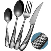 Xideman juego de cubiertos 16 piezas negro martillado para mesa elegante