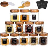 Yangbaga jarras de especias con tapas de acacia, frascos transparentes para la despensa.