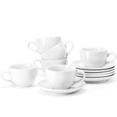 Yedio taza café porcelana blanca seis onzas, ideal para capuchino cremoso en casa.