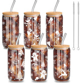 Yetene vaso de cristal navideño 16 oz con tapa y pajita, ideal para bebidas festivas