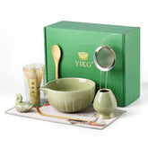 YIKG Kit de Matcha: tazón cerámico moteado verde para ceremonias de matcha.