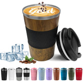 Taza YINBAOGE con acabado madera para llevar café en cualquier viaje.