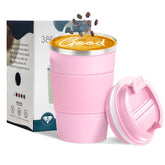 Taza termica Yinbaoge 12oz rosa con tapa mantiene el calor