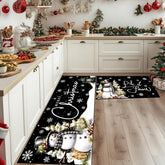 Alfombra de cocina YINMEIJU antideslizante negra, juego de dos para espacios navideños.