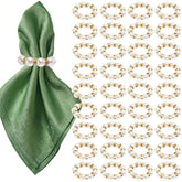 Anillos de servilleta YMGN con perlas doradas para una mesa elegante