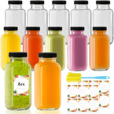 Botellas Yokodaza de vidrio 8oz con tapas, set de 12, para jugos.