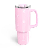 Botella YOME de 40 onzas rosa con asa, ideal para gym y viaje.