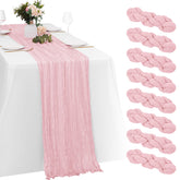Camino de mesa gasa rosa claro 20x120 de Yorcari, ideal para bodas y cenas elegantes.