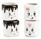 Youeon tazas malvavisco con cuatro rostros sonrientes, ideales para desayunos en familia.