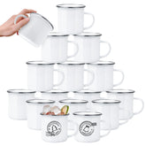 Taza esmaltada YOUKE OLA 12oz lista para sublimación con borde plateado.