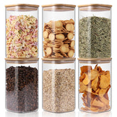 Jarras de vidrio YUNCANG con tapas de bambú, seis piezas, para almacenar dulces y cereales.