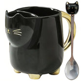 Taza Yuwu con diseño de gato y mango dorado, ideal para té o café diario