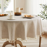 Mantel de lino con flecos YZJZEDS, ideal para mesa elegante y salpicaduras accidentales.