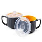 ZEBERBO tazón cerámico para sopa con asa y tapa ventilada que mantiene caliente