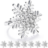 ZeeDix anillos para servilleta con copo de nieve plateado, elegancia festiva para la mesa.
