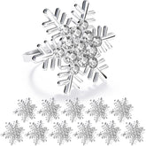 ZeeDix anillos para servilleta con copo de nieve plateado, ideal para mesa navideña.