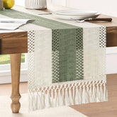 ZeeMart mantel corredor boho verde e ivory para mesa, aspecto decorativo y elegante.