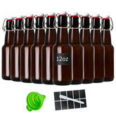 Botella Zelomithe 12oz ámbar con tapa swing, vista frontal para almacenamiento seguro.