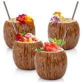 Zenfun tazas tiki de coco de cerámica, capacidad de 17 oz para cócteles tropicales.