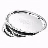 Bandeja ovalada de plata ZENOVLUX con grabado floral para presentaciones elegantes.