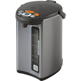 Zojirushi Micom exterior plateado, diseño elegante para uso diario.